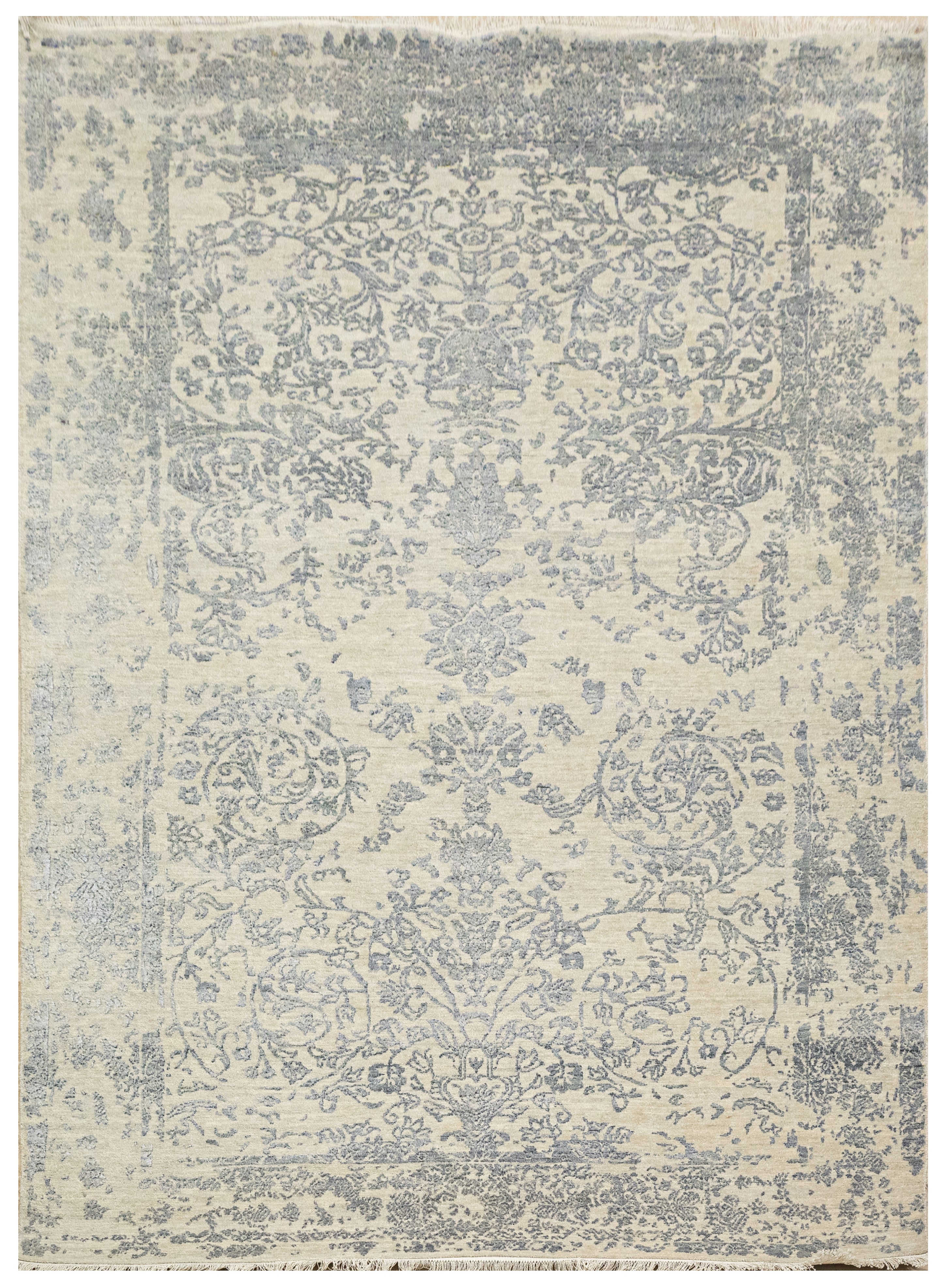 Handknotted Carpet, DIA - 15-01 JK ROUND, Pastel Gray & Silver Foil